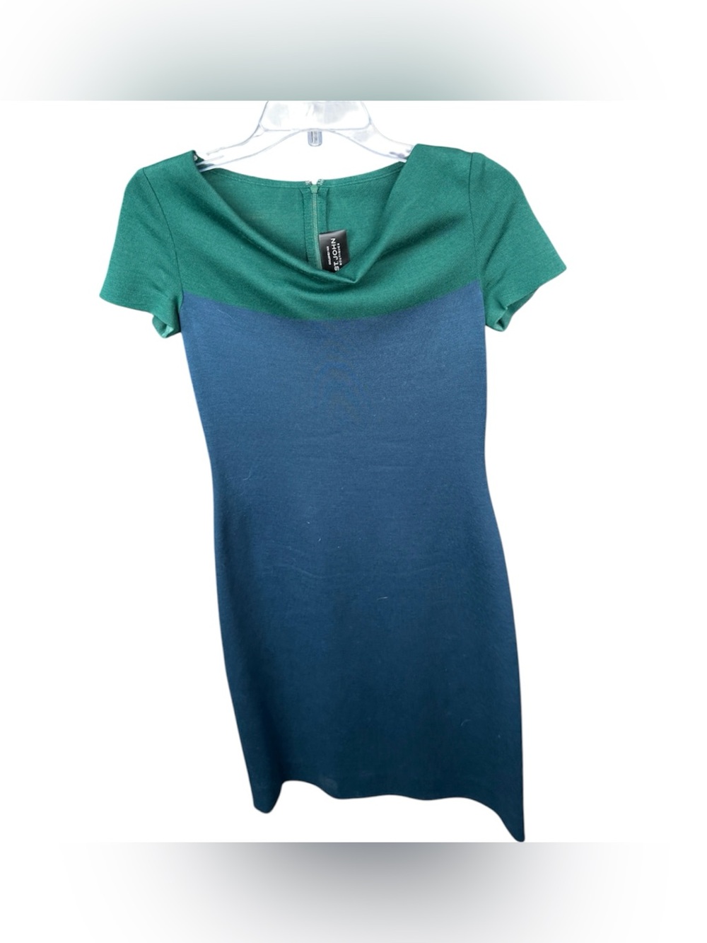 St. John Green and Blue Knit Colorblock Sheath Dress
